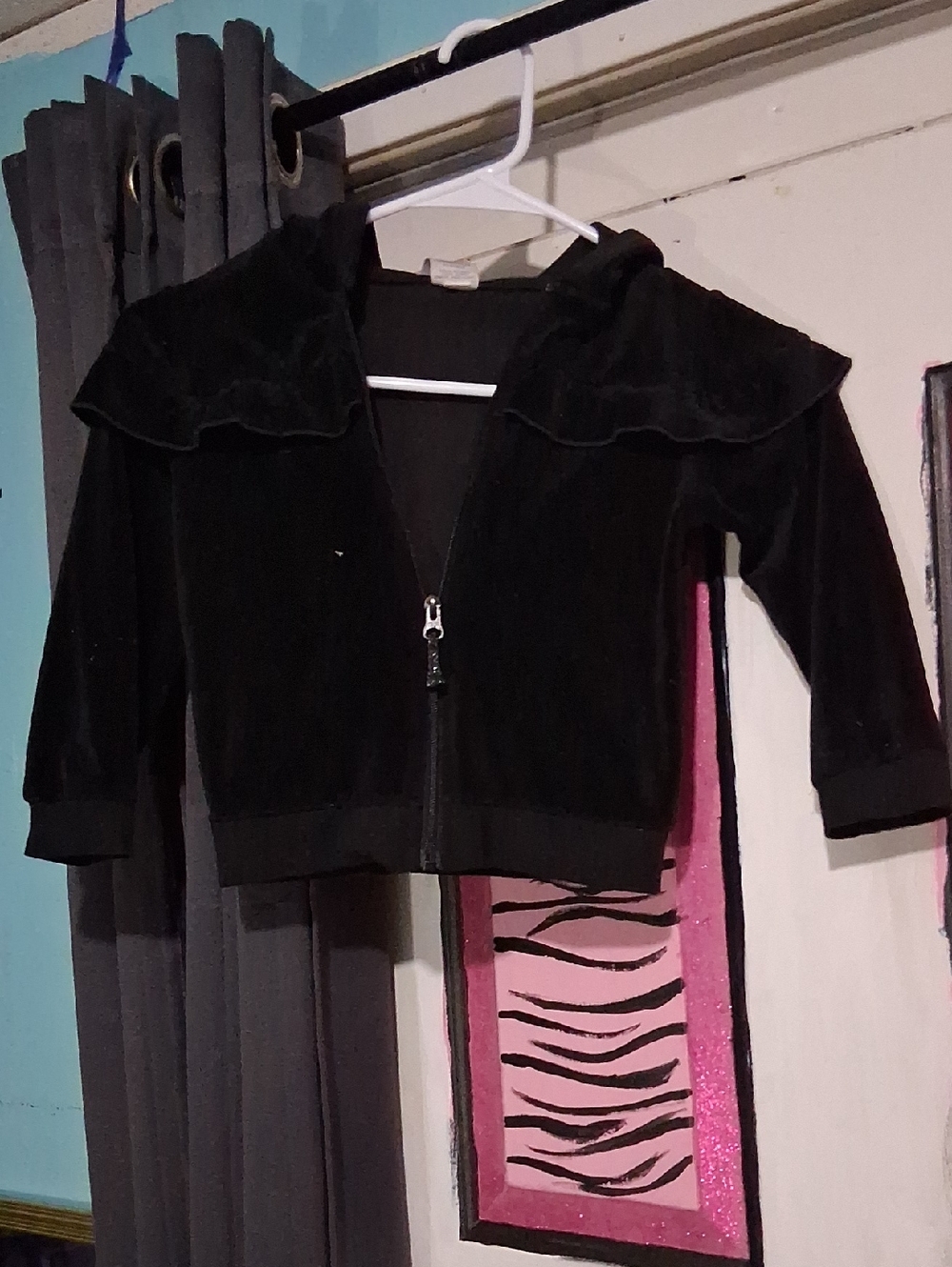 wonder nation Black Kids Velvet Zip Jacket with Ruffle Neck
